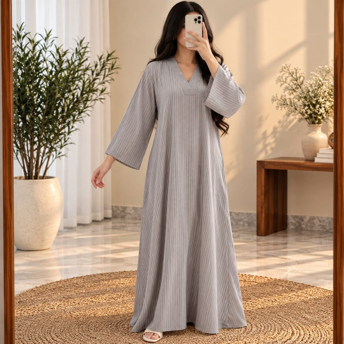 XS/S Teena Crystal Printed Cotton Long Dress Jalabiya – 54
