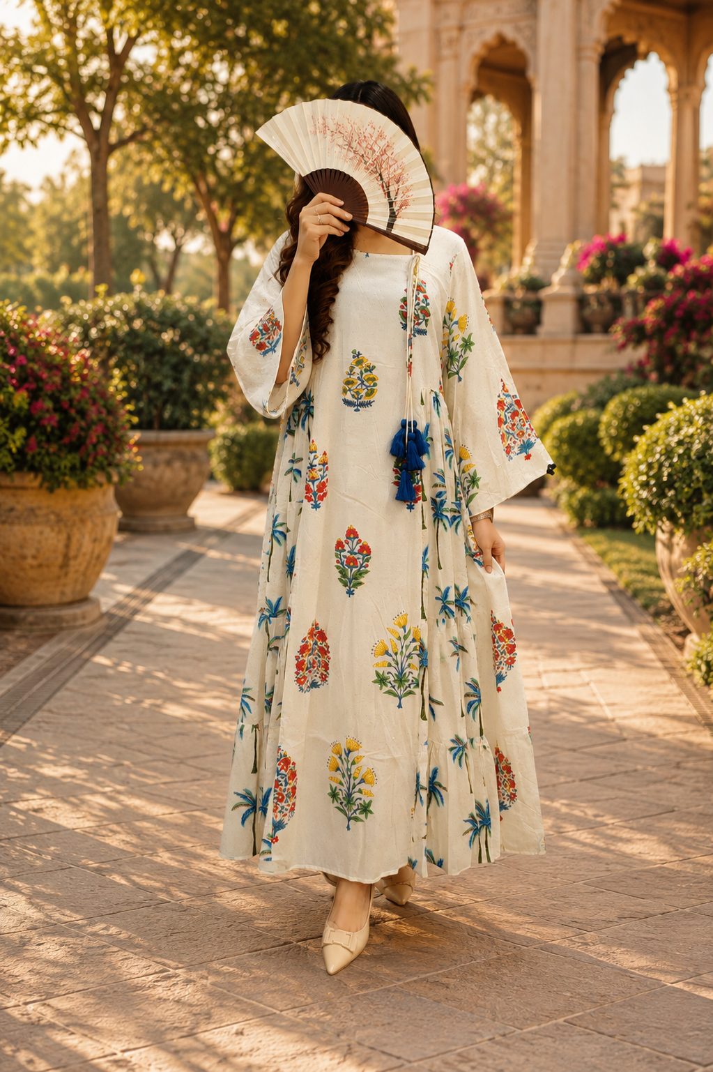 L/XL Cindrella Crystal Printed Cotton Long Dress Jalabiya – 57"