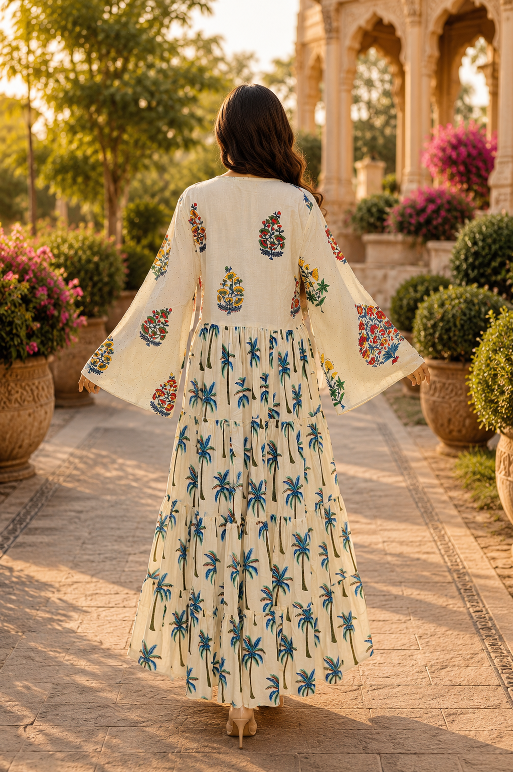 L/XL Cindrella Crystal Printed Cotton Long Dress Jalabiya – 57"