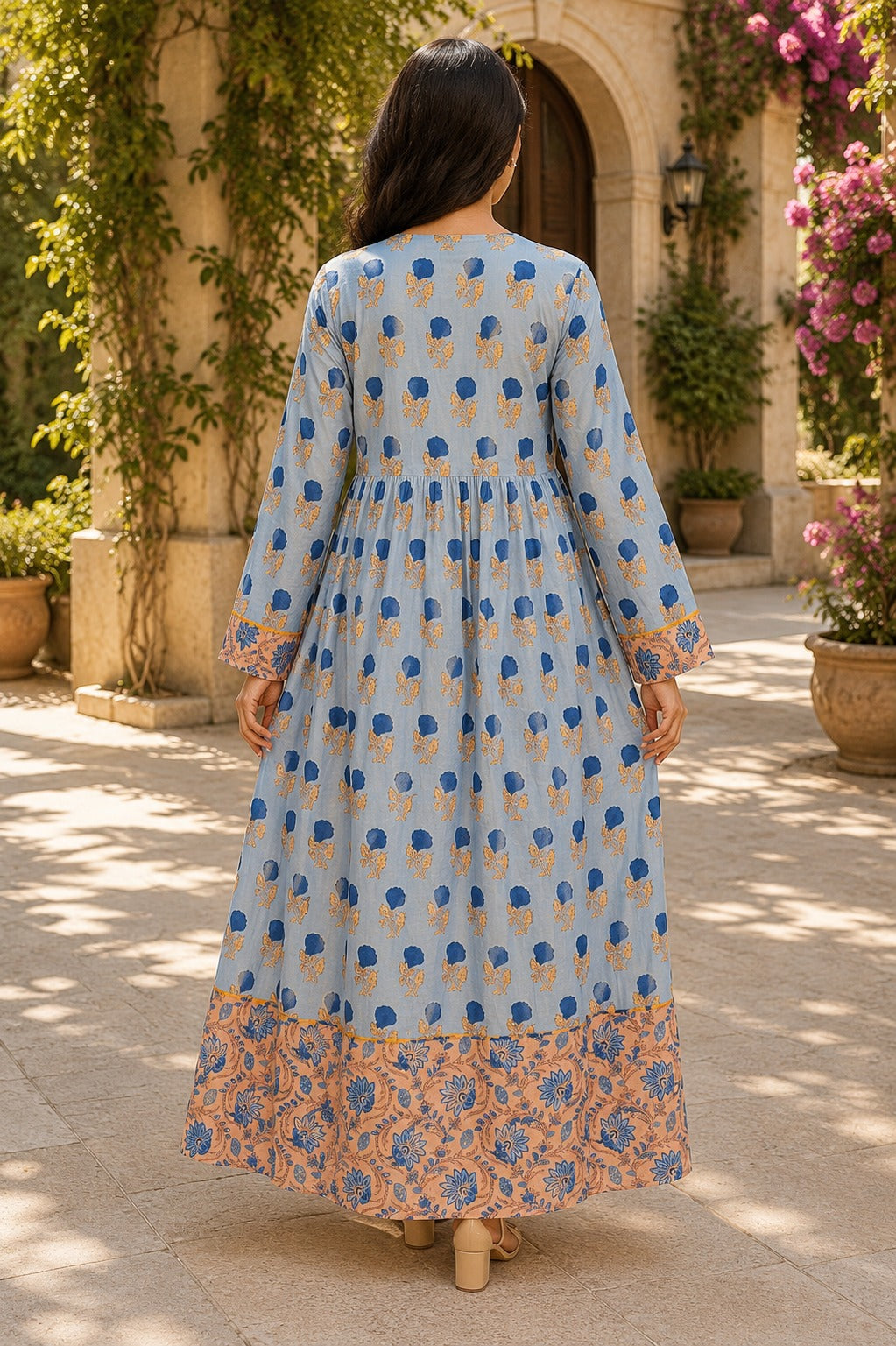 S/M Zahara Printed Cotton Long Dress Jalabiya – 57"
