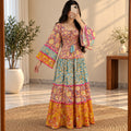 L-XL Rahima Printed Silk Long Dress Jalabiya – 57