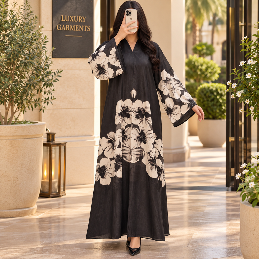 Opulent Black Designer Abaya Free Size.