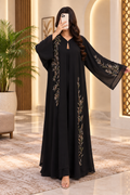 Opulent Black Lace-Trimmed Designer Abaya 56" Inches Length