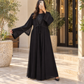 Opulent Black Lace-Trimmed Designer Abaya 56" Inches Length