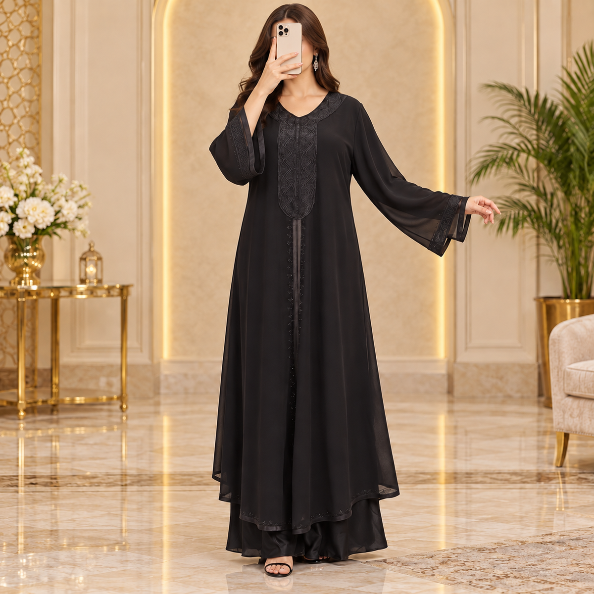 Opulent Black Designer Abaya Free Size.
