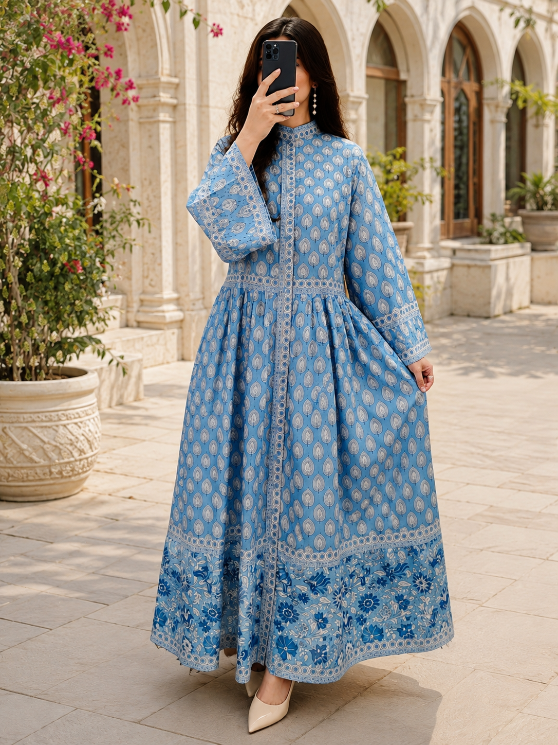 Free Size Faryat Printed Cotton Long Dress Jalabiya – 57"
