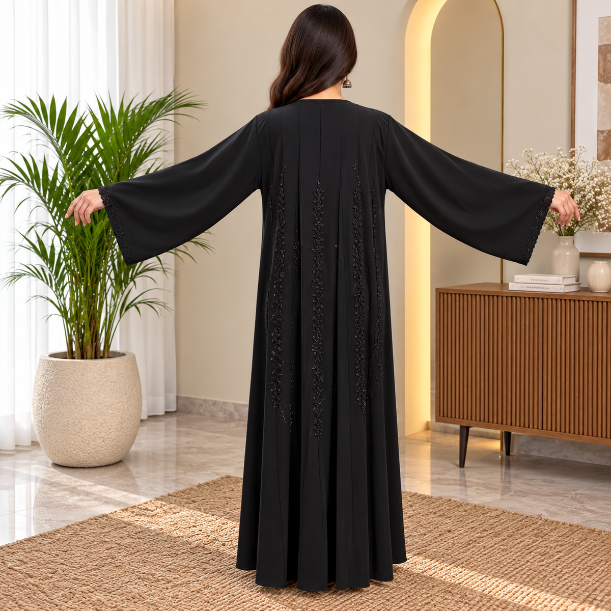 Opulent Black Designer Abaya Free Size.