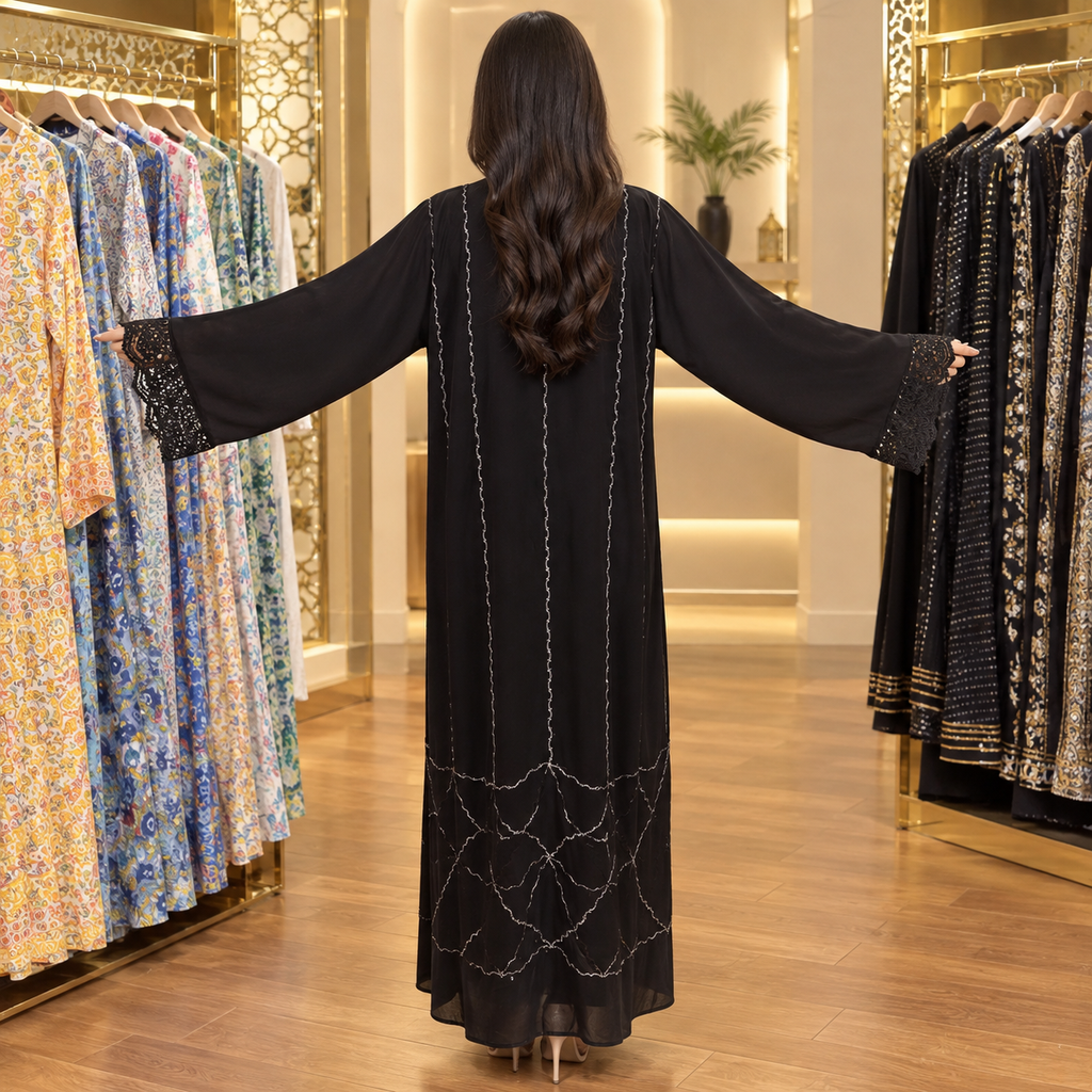 Opulent Black Designer Abaya Free Size.