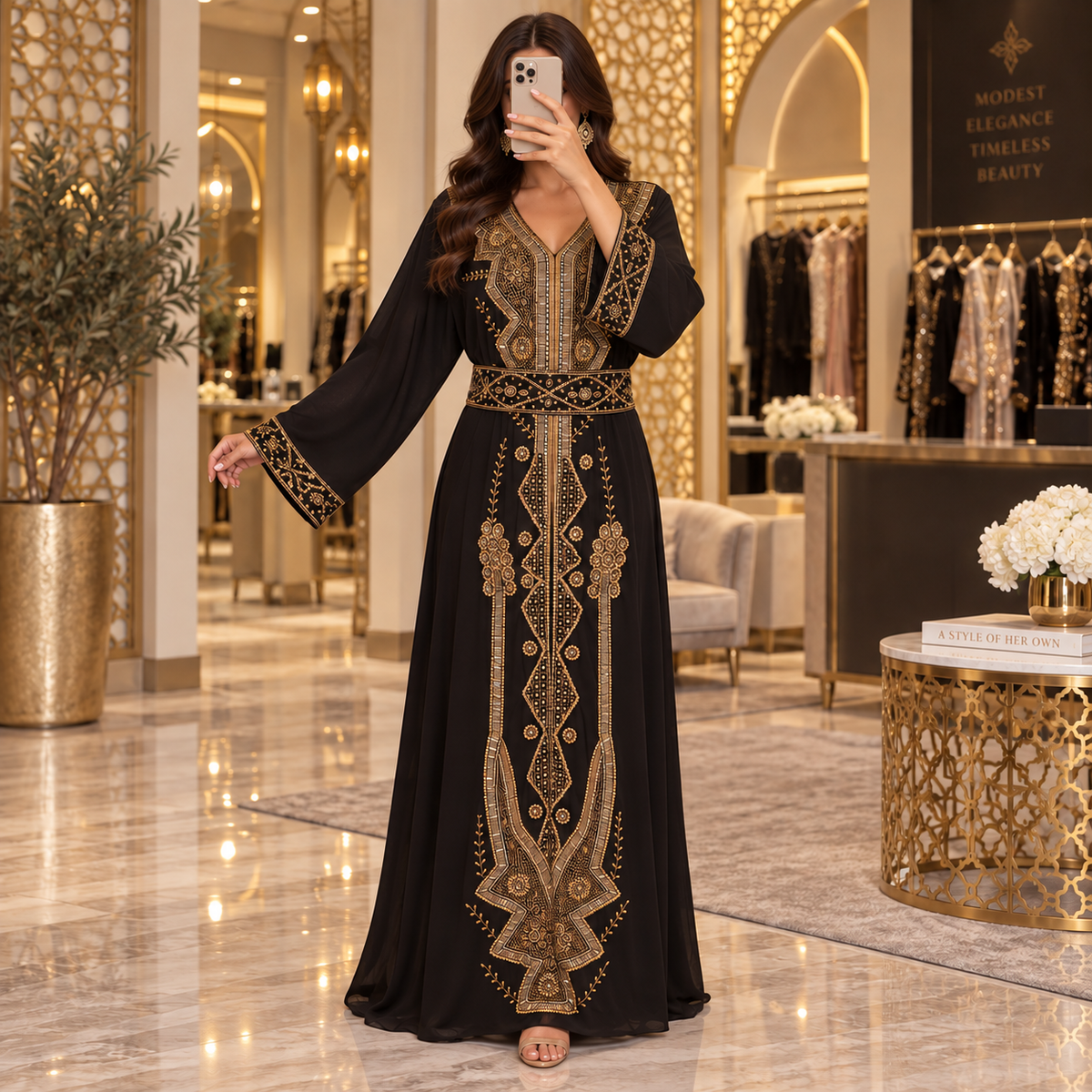 Opulent Black Designer Abaya Free Size.