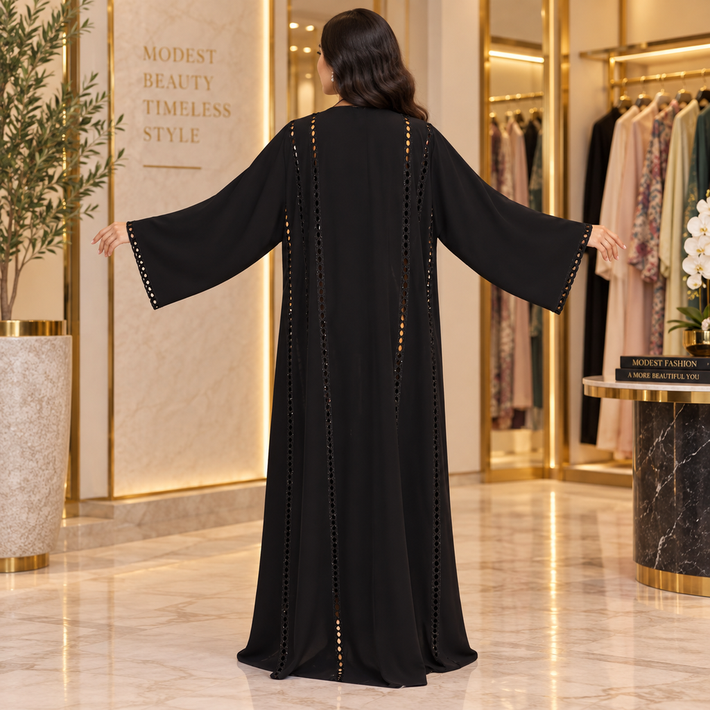 Opulent Black Designer Abaya Free Size.