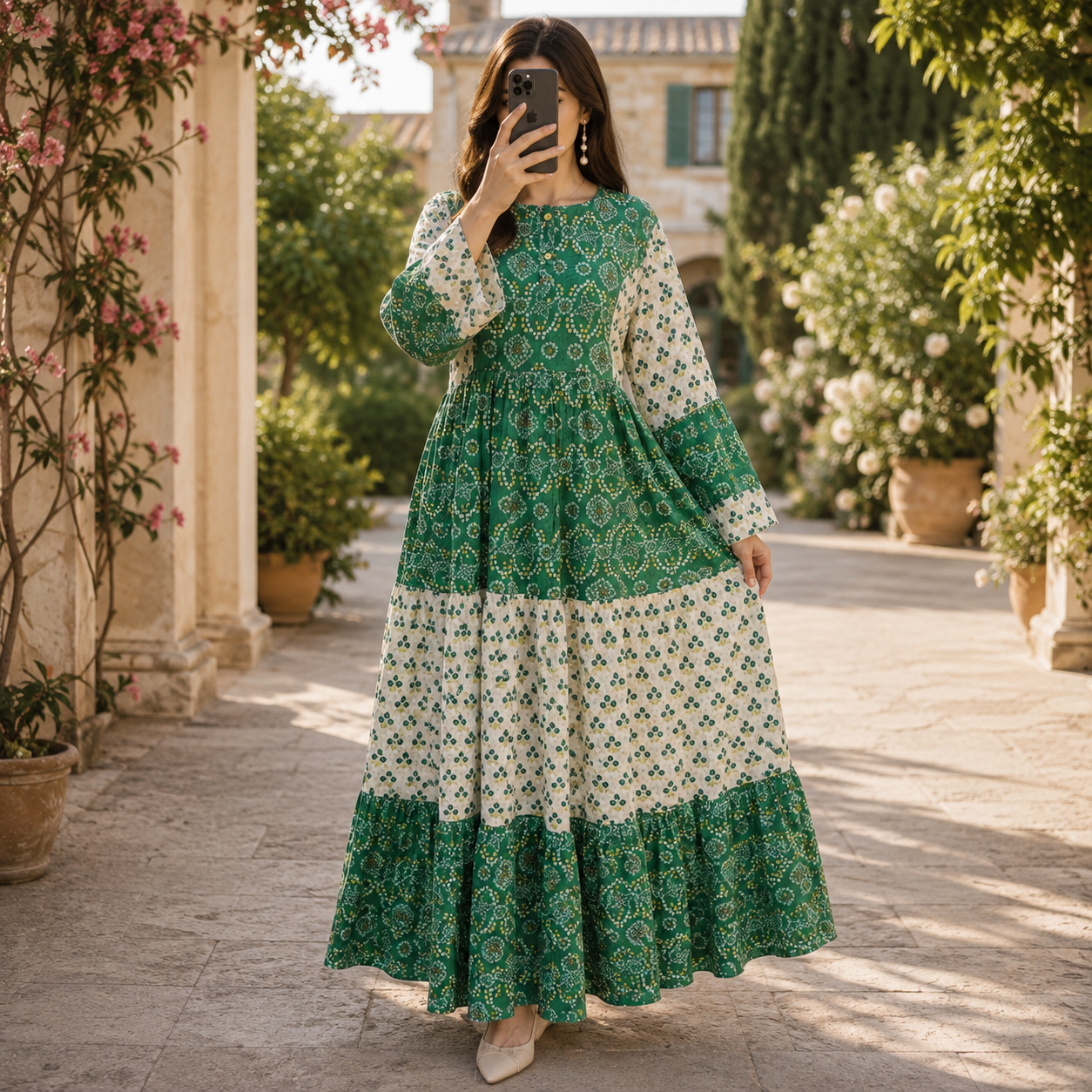 S/M Juhi Printed Cotton Long Dress Jalabiya – 57"