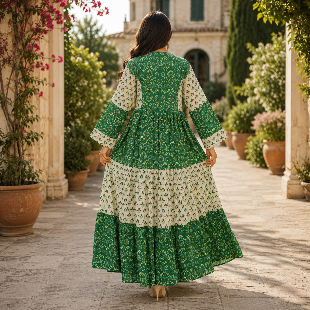 S/M Juhi Printed Cotton Long Dress Jalabiya – 57"