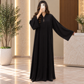 Opulent Black Lace-Trimmed Designer Abaya 60" Inches Length