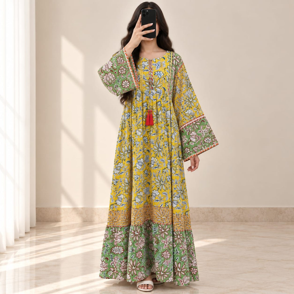 S/M Ebrah Printed Cotton Long Dress Jalabiya – 57