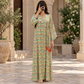 L/XL Qifa Silk Crystal Printed Dress 57" Long Jalabiya
