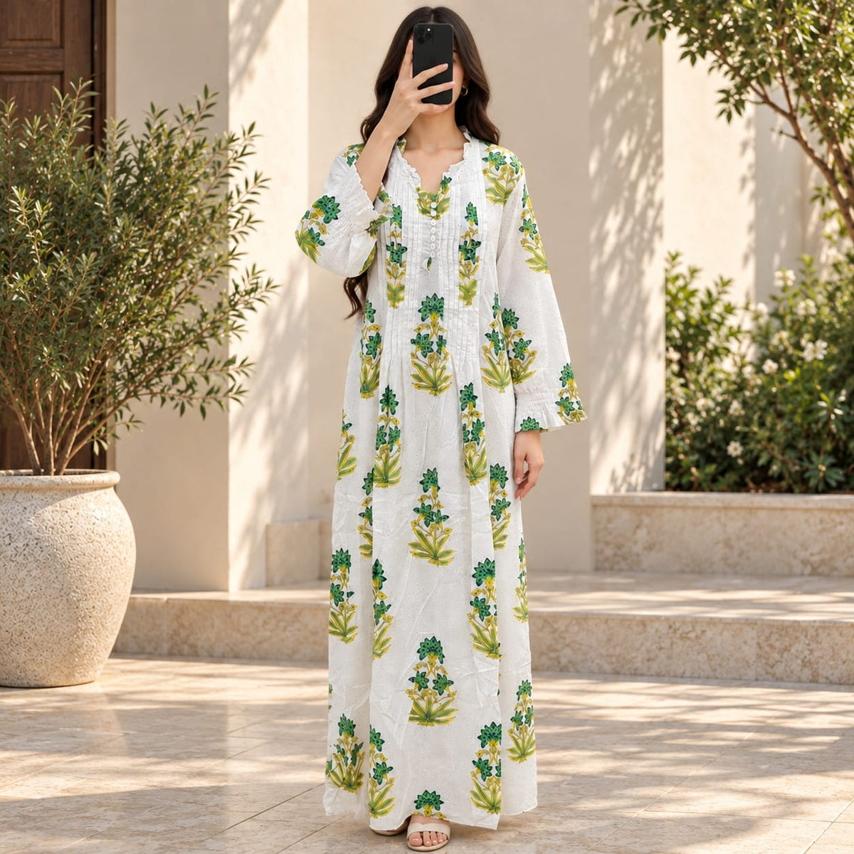 S/M  Sparrow Crystal Printed Cotton Long Dress Jalabiya – 57