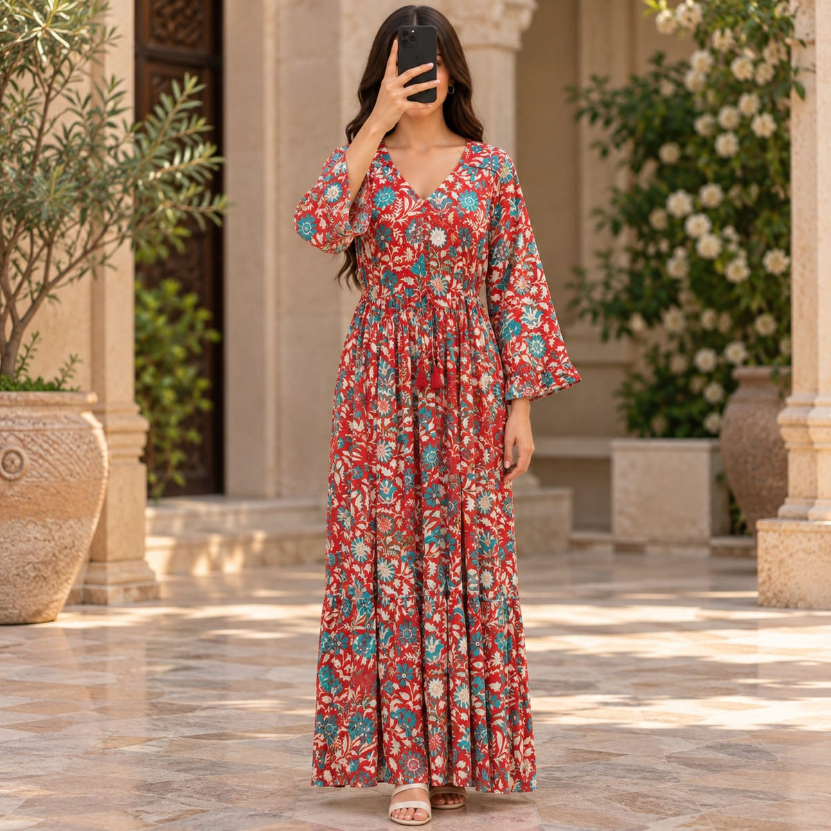 S/M Ari Crystal Printed Silk Long Dress Jalabiya – 57