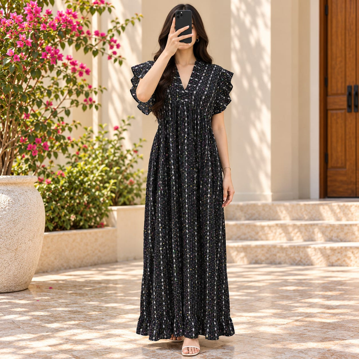 XS/S Amani Crystal Printed Cotton Long Dress Jalabiya – 54