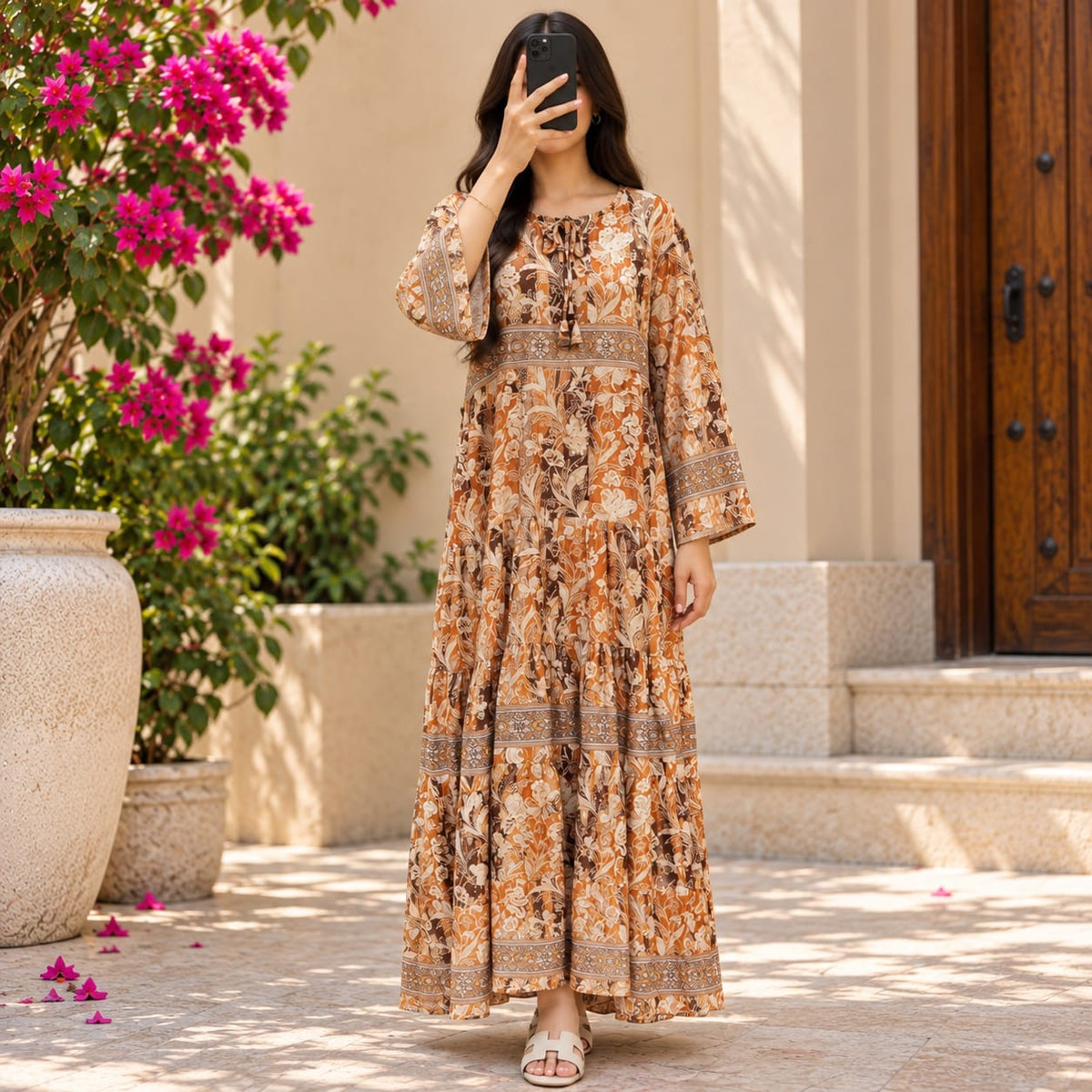 L/XL Special Silk Crystal Printed Dress 57" Long Jalabiya