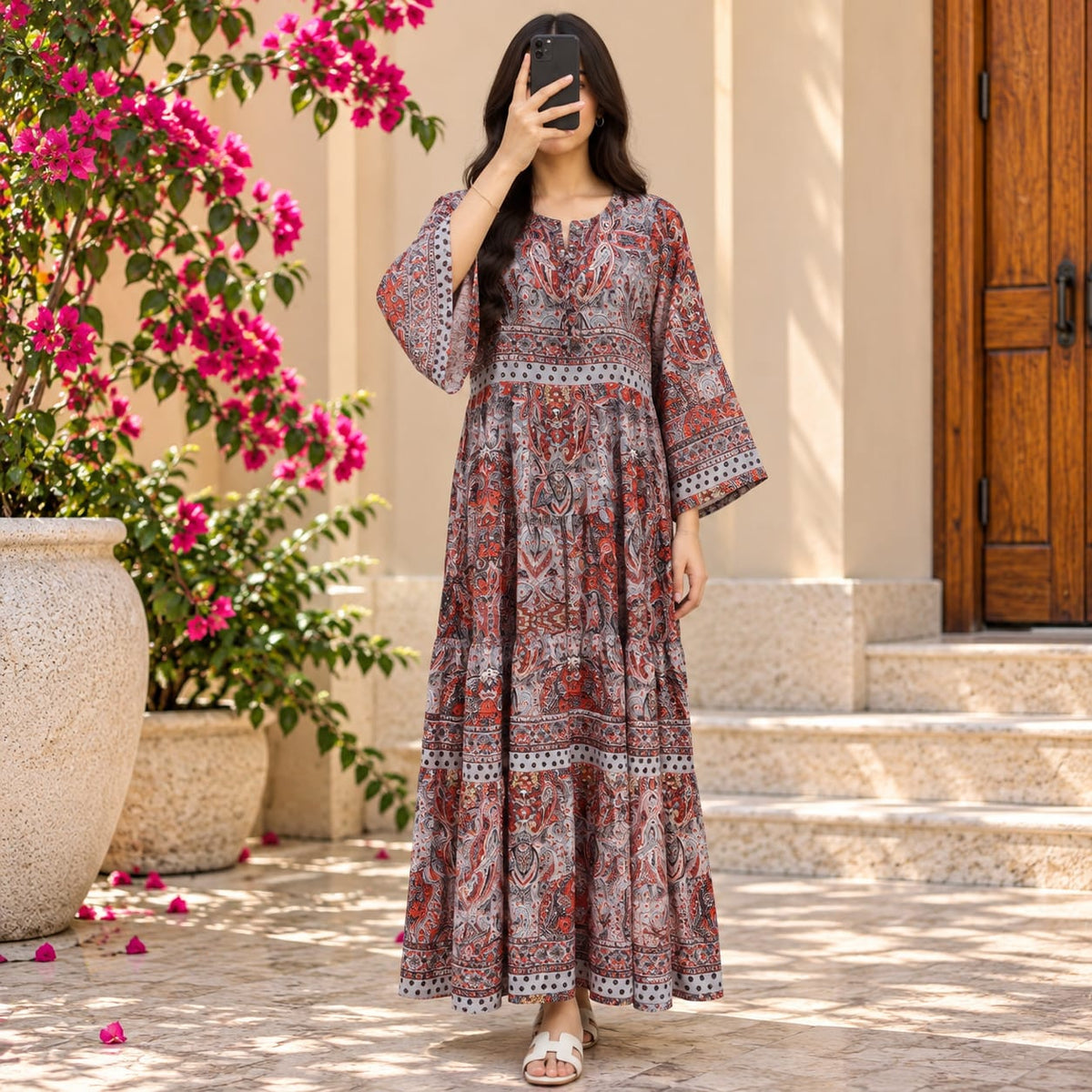 XS/S Special Crystal Printed Cotton Long Dress Jalabiya – 54