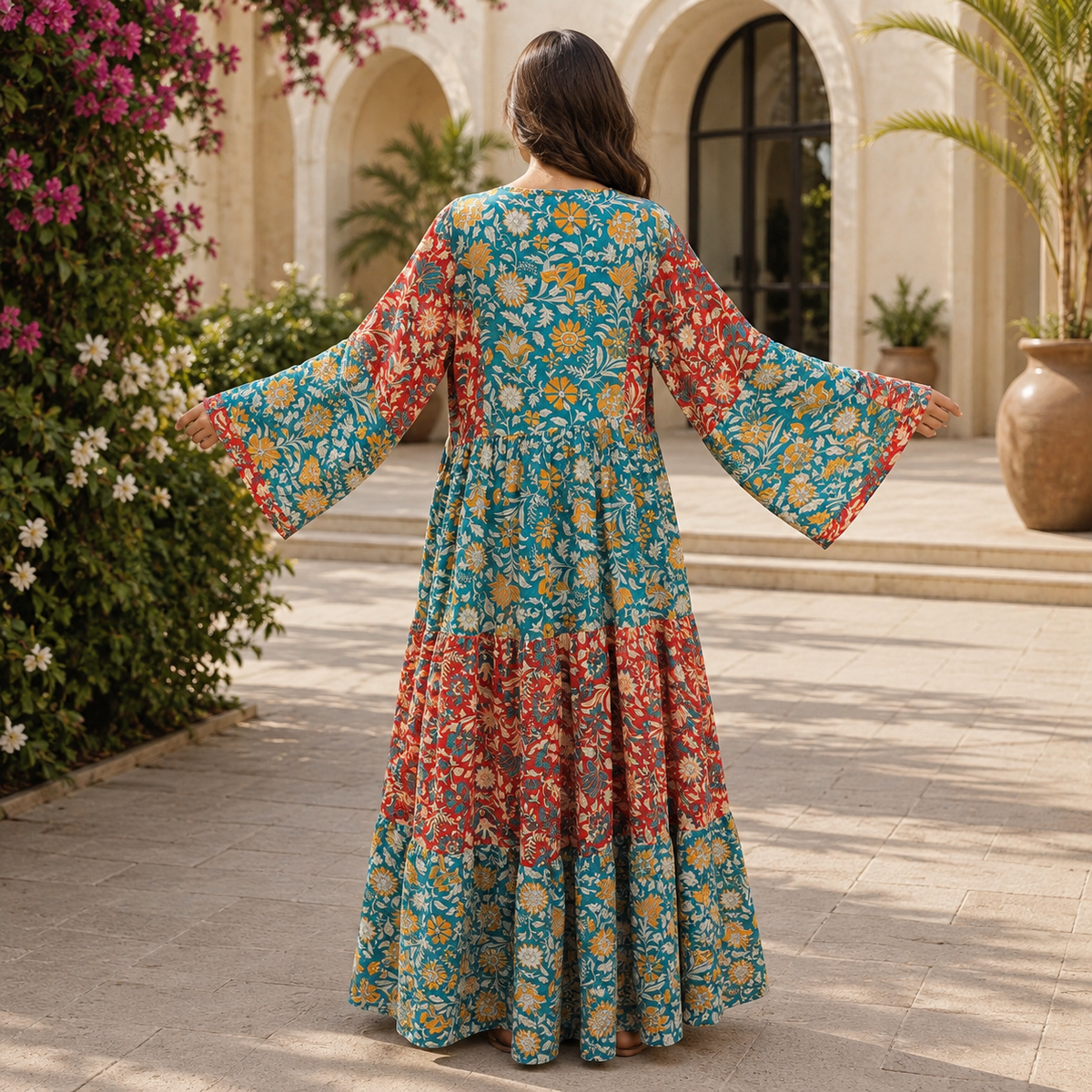 L-XL Juhi Crystal Printed Silk Long Dress Jalabiya – 57