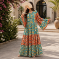 L-XL Juhi Crystal Printed Silk Long Dress Jalabiya – 57