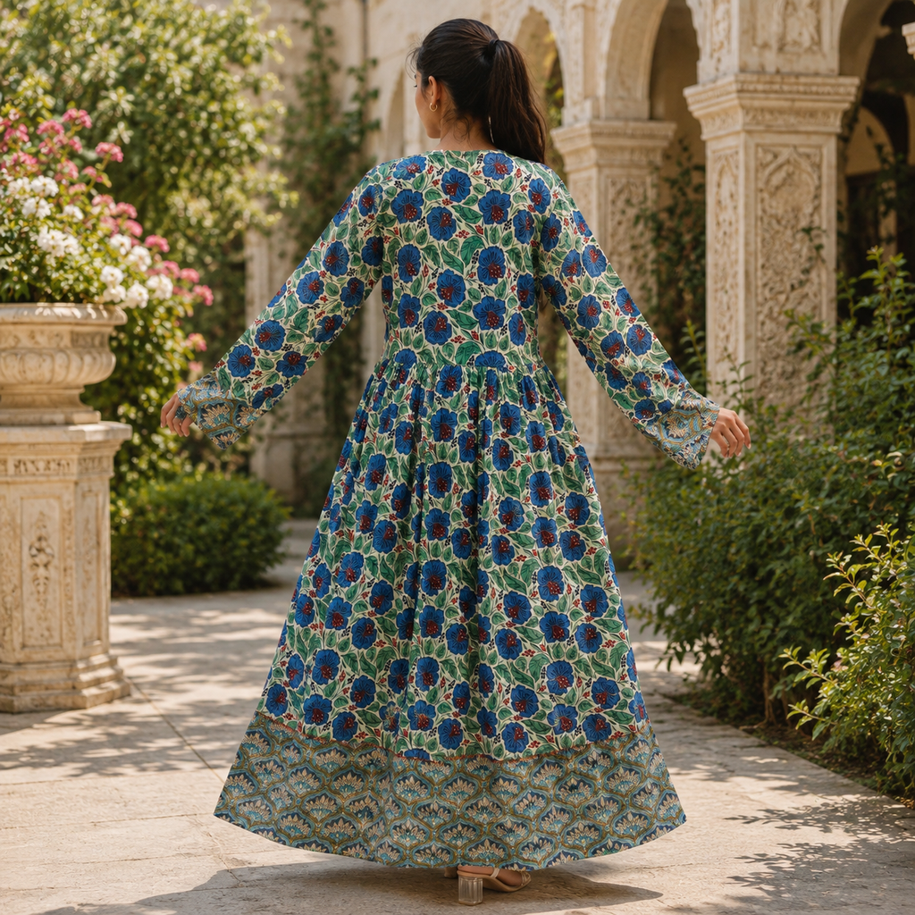 L/XL Zaria Printed Cotton Long Dress Jalabiya – 57"