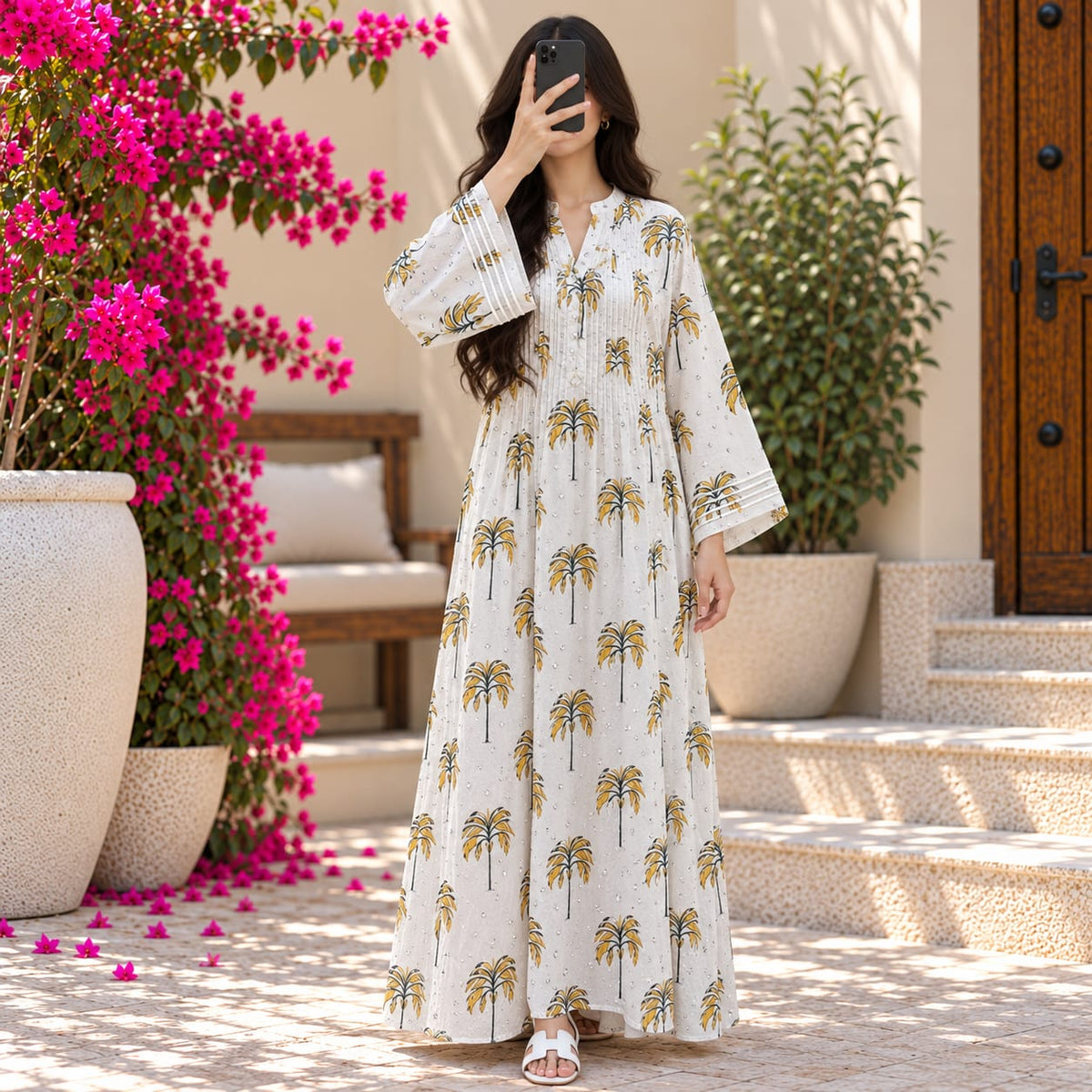 L/XL Sparrow Crystal Printed Cotton Long Dress Jalabiya – 57