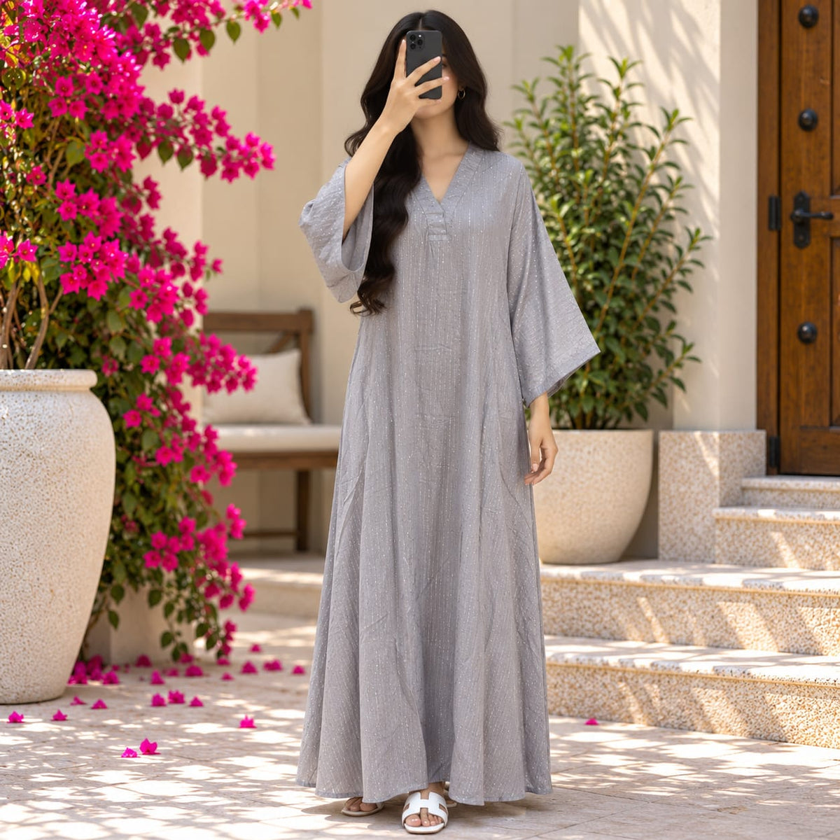 2XL-3XL Teena Crystal Printed Cotton Long Dress Jalabiya – 57