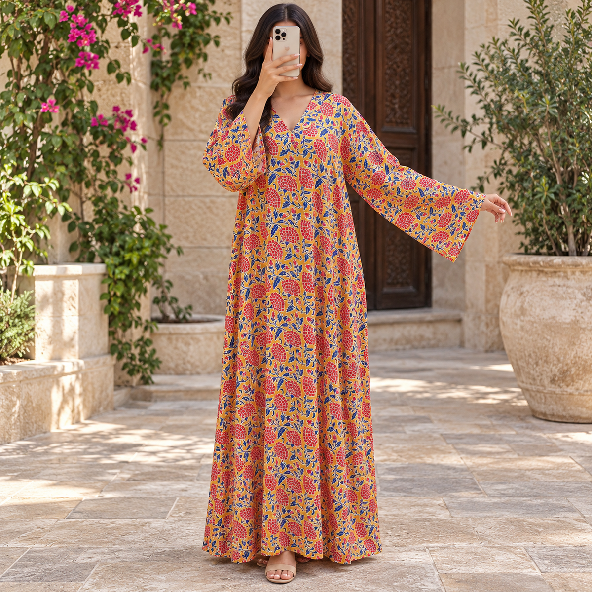 2XL-3XL Teena Crystal Printed Cotton Long Dress Jalabiya – 57