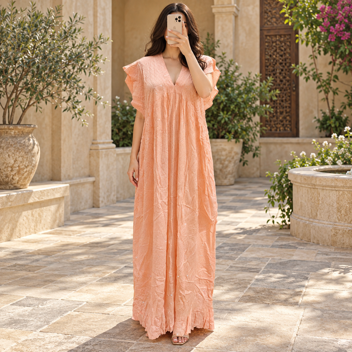 L/XL Amani Crystal Printed Cotton Long Dress Jalabiya – 57