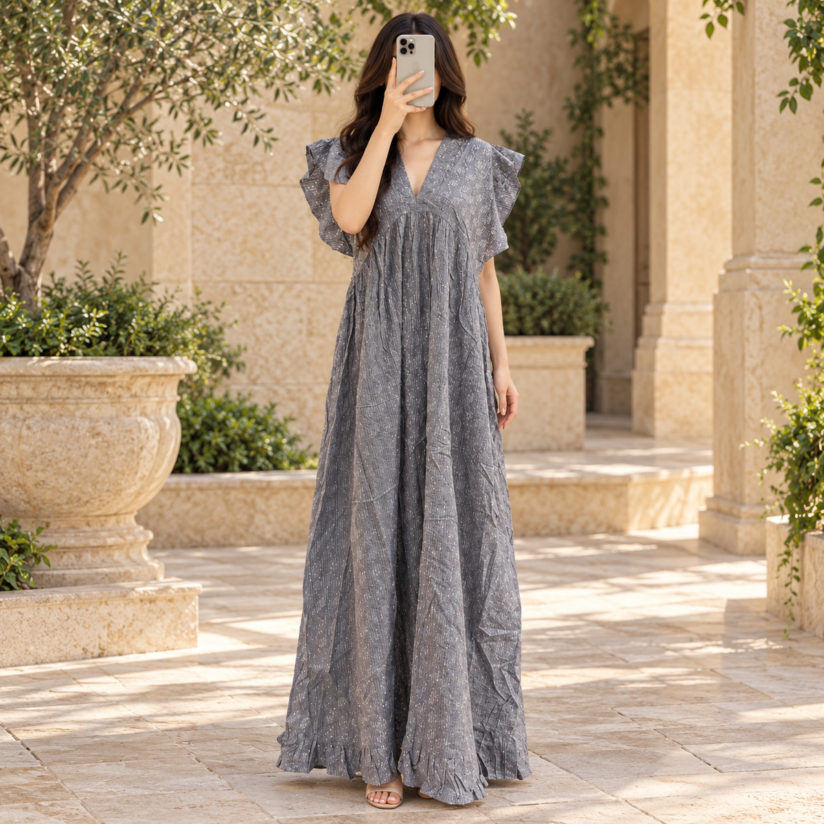 L/XL Amani Crystal Printed Cotton Long Dress Jalabiya – 57