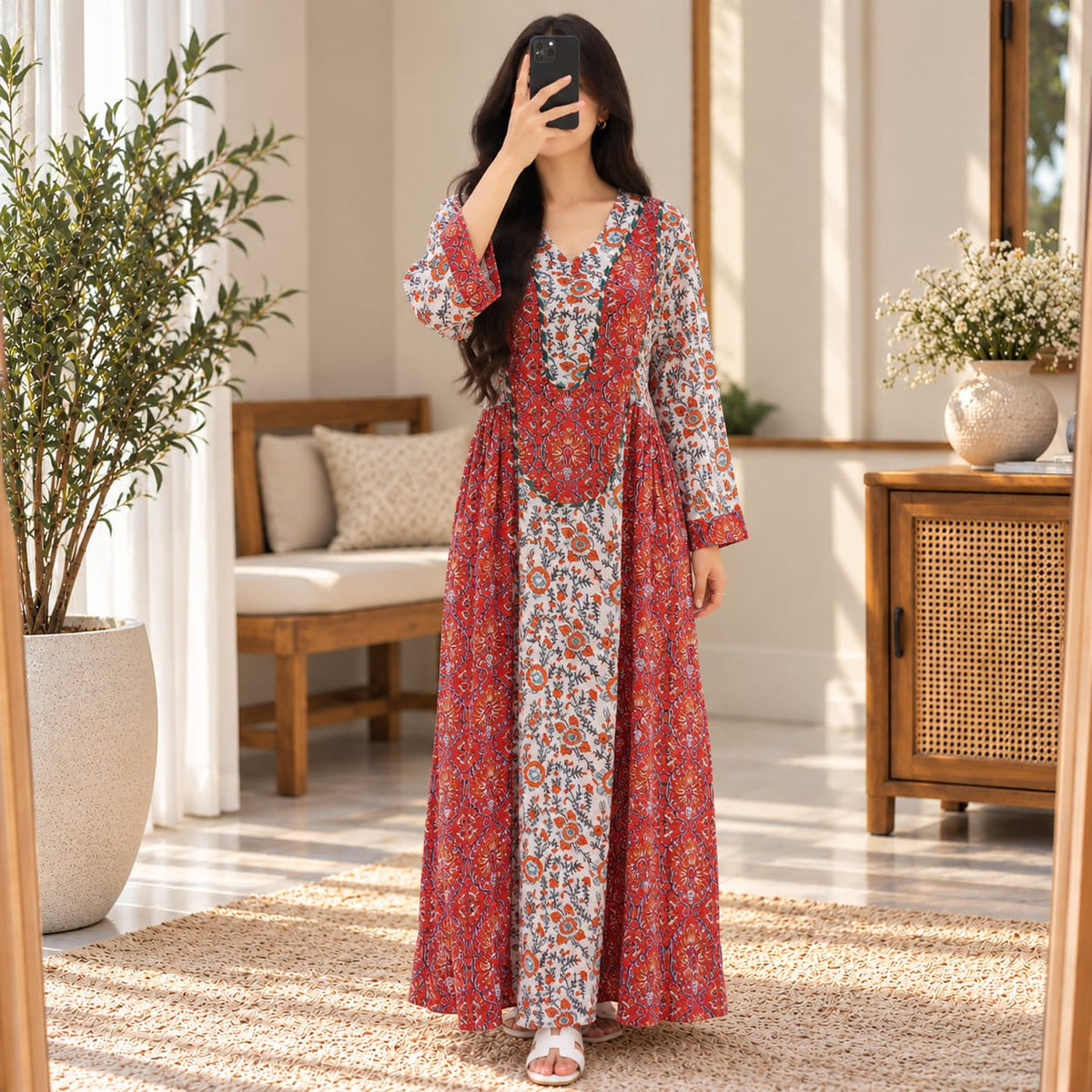 XS/S Suf Crystal Printed Cotton Long Dress Jalabiya – 54