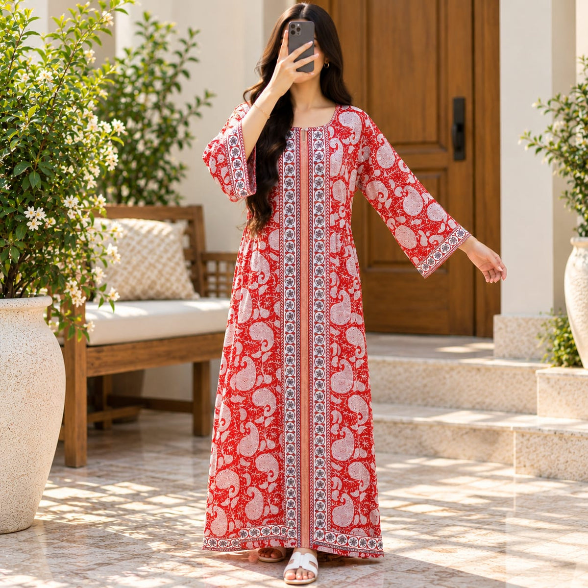 L/XL Bhopali Crystal Printed Cotton Long Dress Jalabiya – 57