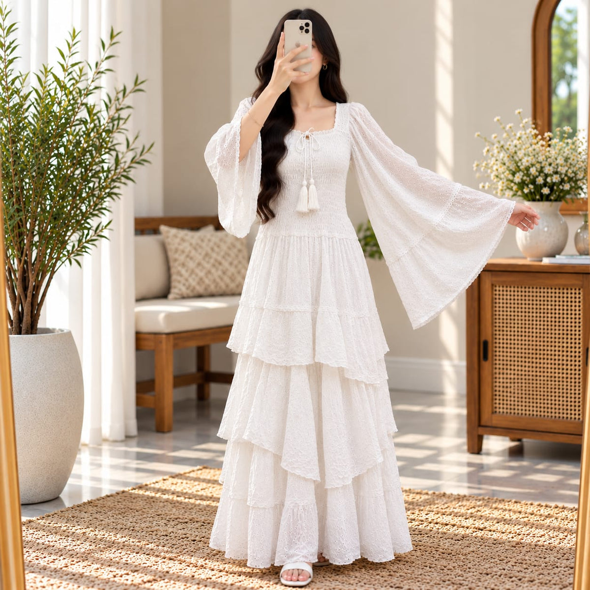 L/XL Rahima Crystal Printed Cotton Long Dress Jalabiya – 57