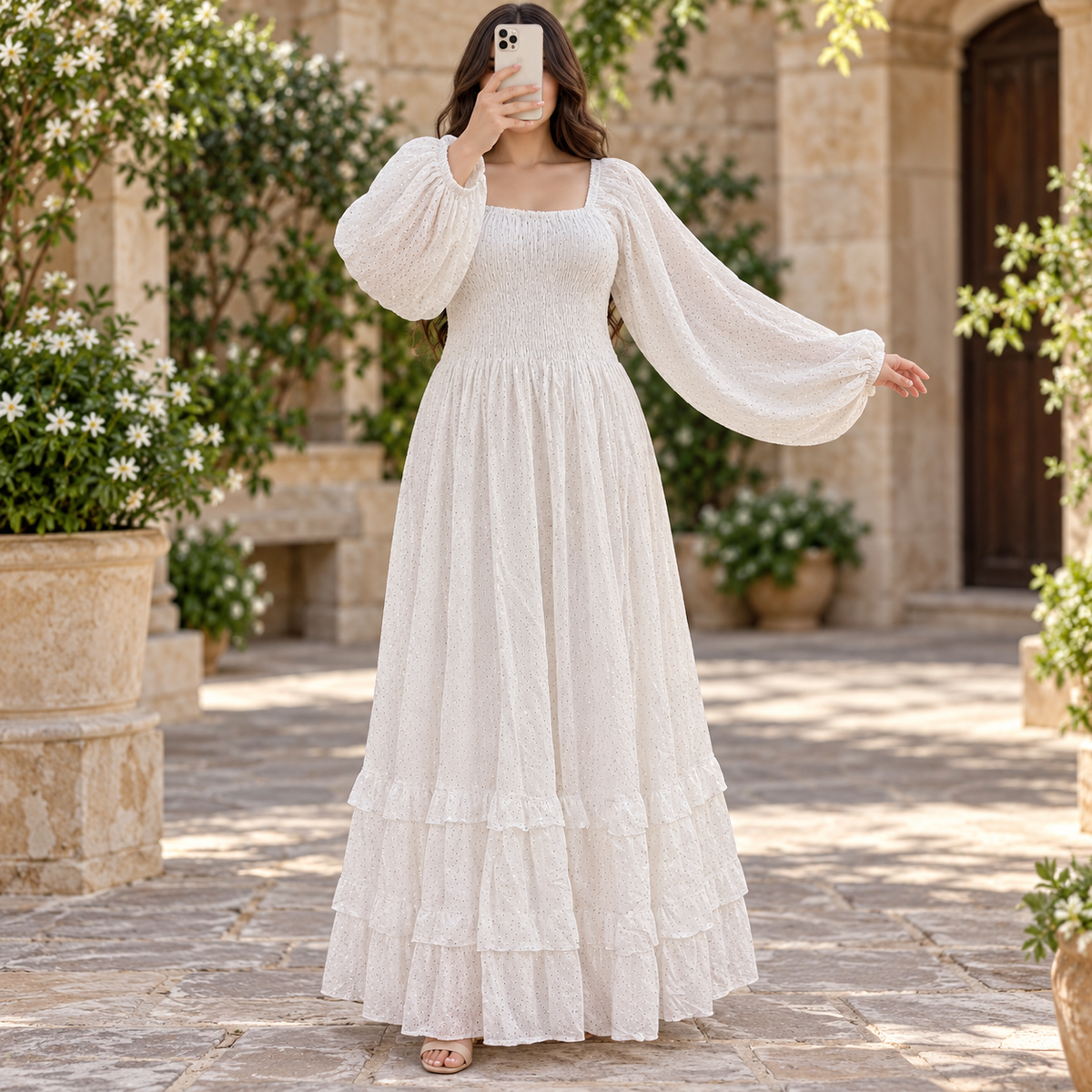 2XL-3XL Misba Crystal Printed Cotton Long Dress Jalabiya – 57"