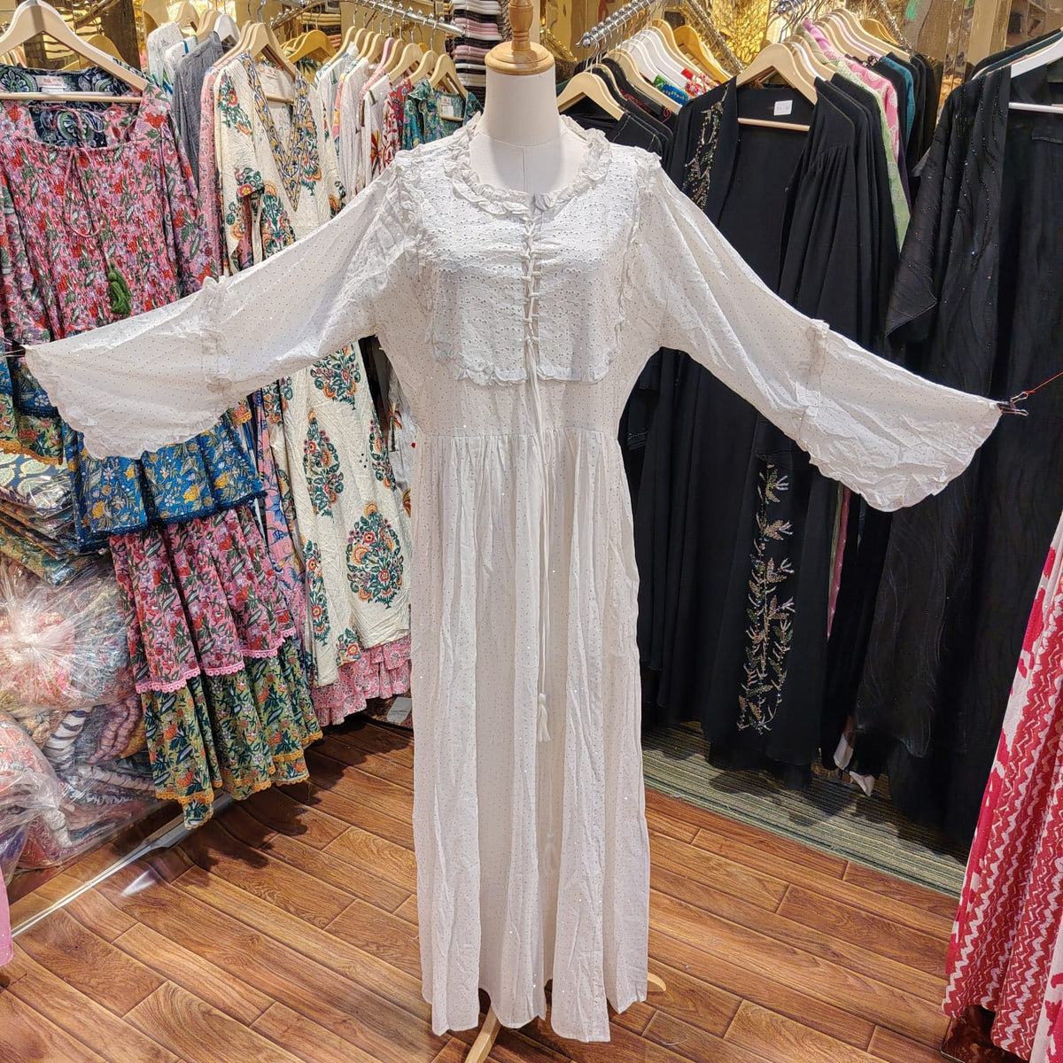 L-XL Effa Crystal Printed Cotton Dress 57" Long Jalabiya