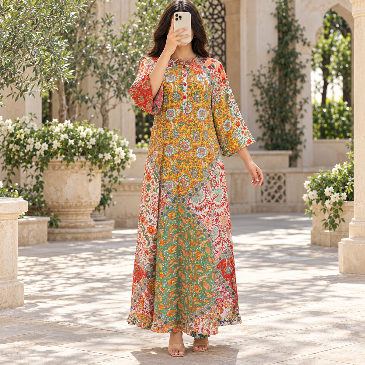S/M Takisha Crystal Printed Cotton Long Dress Jalabiya – 57