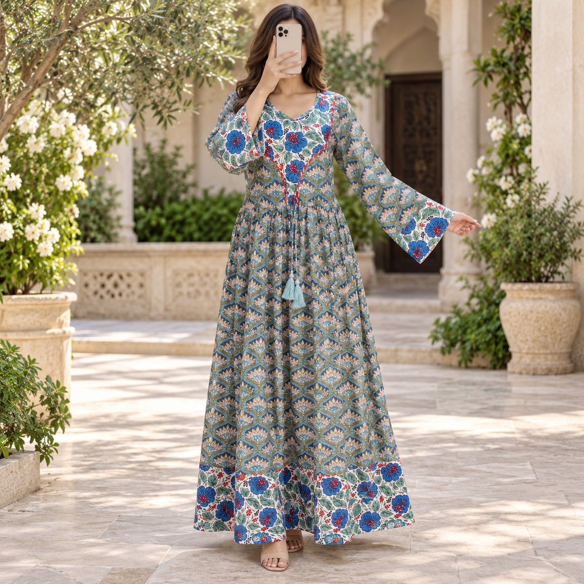 XS/S Zaria Crystal Printed Cotton Long Dress Jalabiya – 54