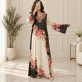 S Silky Digital Kaftan And Farasha Printed Long Jalabiya