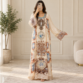 S Silky Digital Kaftan Printed Long Jalabiya