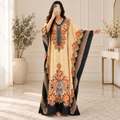 Free Size Silky Digital Kaftan And Farasha Printed Long Jalabiya