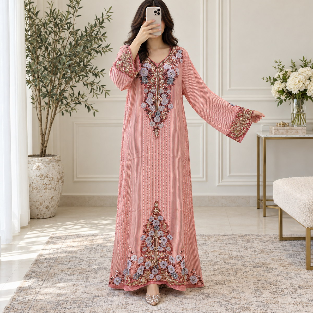 M Silky Digital Kaftan Printed Long Jalabiya