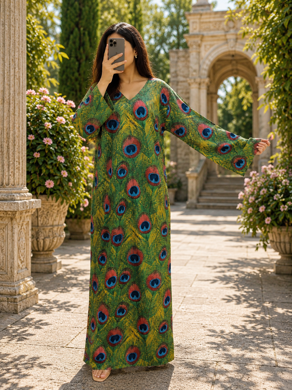 L/XL Khadijah Printed Cotton Long Dress Jalabiya – 57"