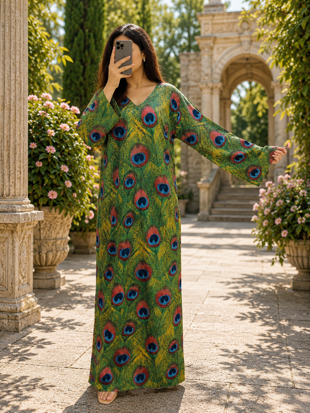 L/XL Khadijah Printed Cotton Long Dress Jalabiya – 57"
