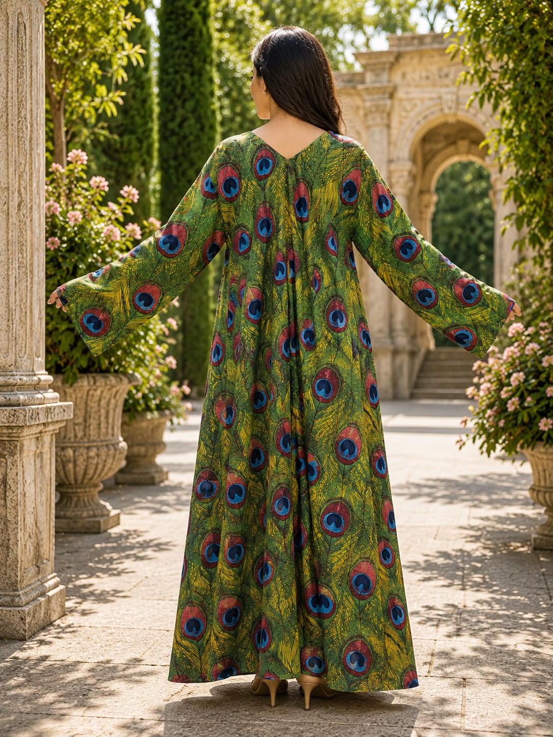 L/XL Khadijah Printed Cotton Long Dress Jalabiya – 57"