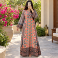 S/M Crystal Silky Digital Kaftan Printed 55" Long Jalabiya