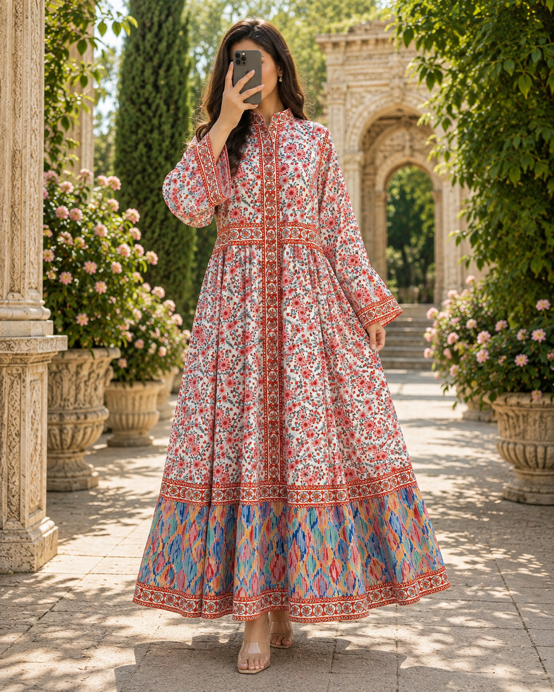 Free Size Faryat Printed Cotton Long Dress Jalabiya – 57"