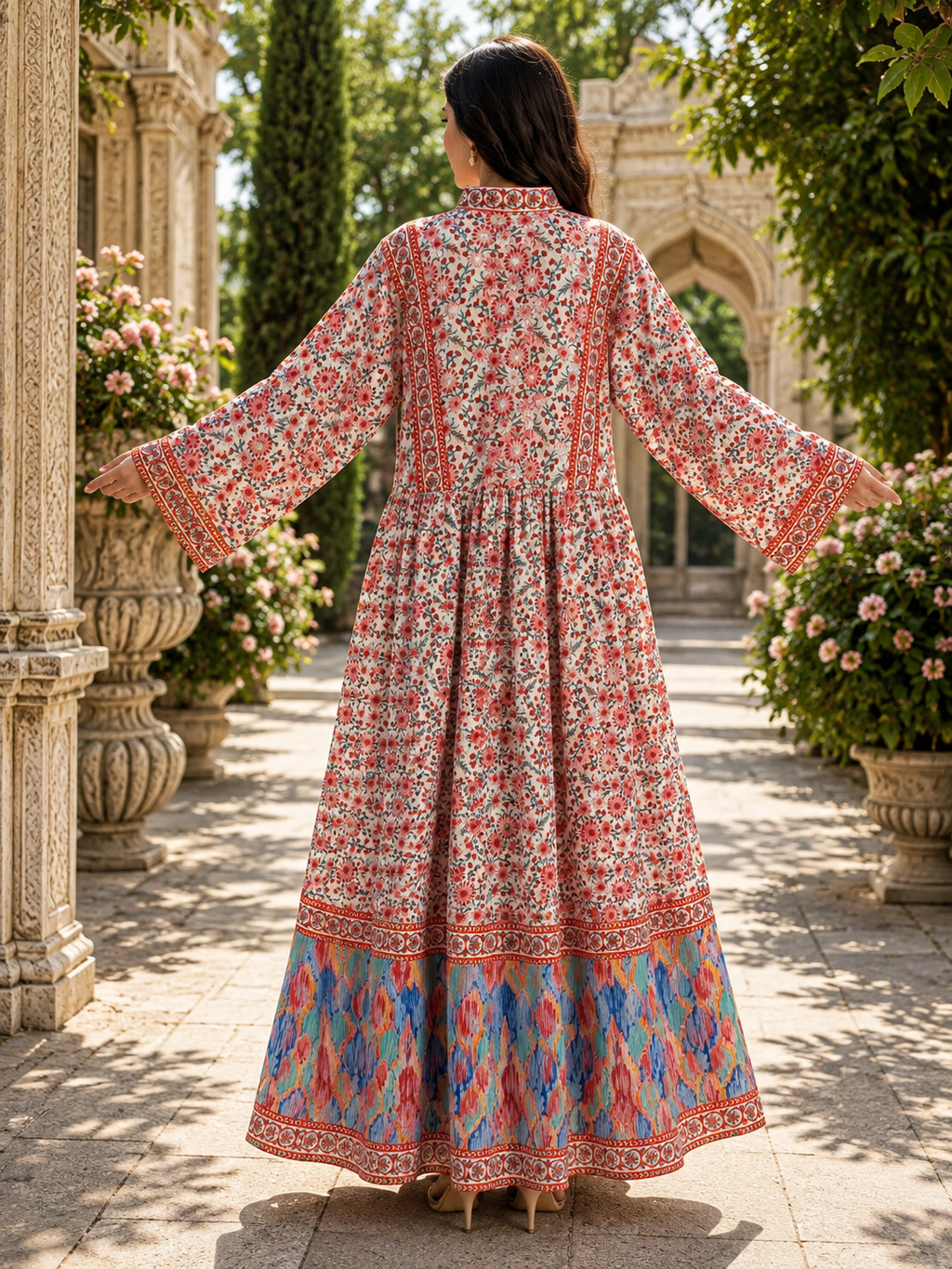 Free Size Faryat Printed Cotton Long Dress Jalabiya – 57"