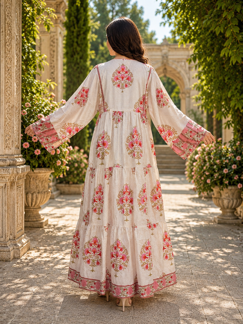 L/XL Faiqa Printed Cotton Long Dress Jalabiya – 57"